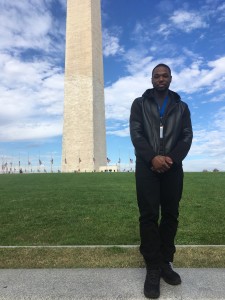 Nick stands in front of the Washington Monument