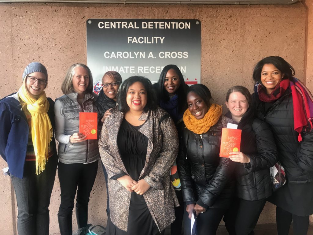 Danielle Evans outside the DC Jail with staff from Free Minds, PEN/Faulkner, and Public Welfare Foundation