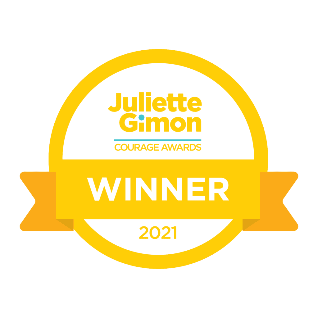 Icon that says Juliette Gimon Courage Award Winner 2021