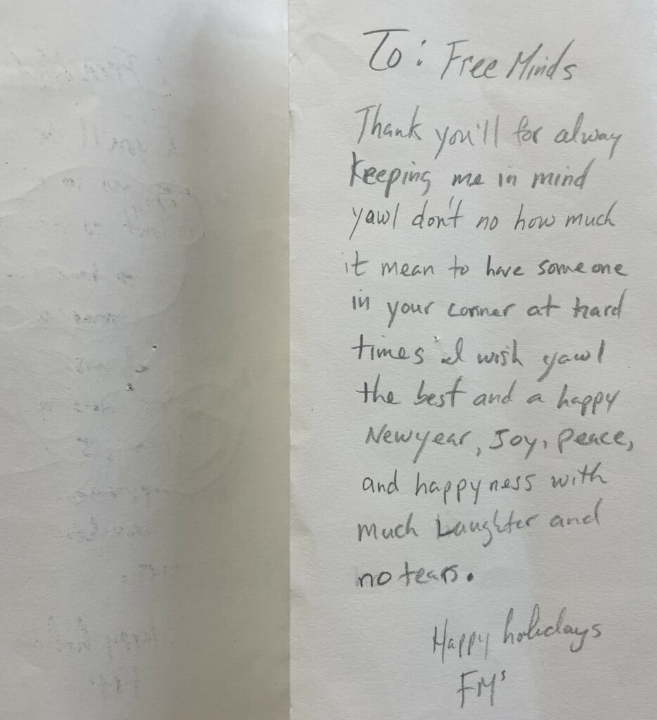 Handwritten written thank you note